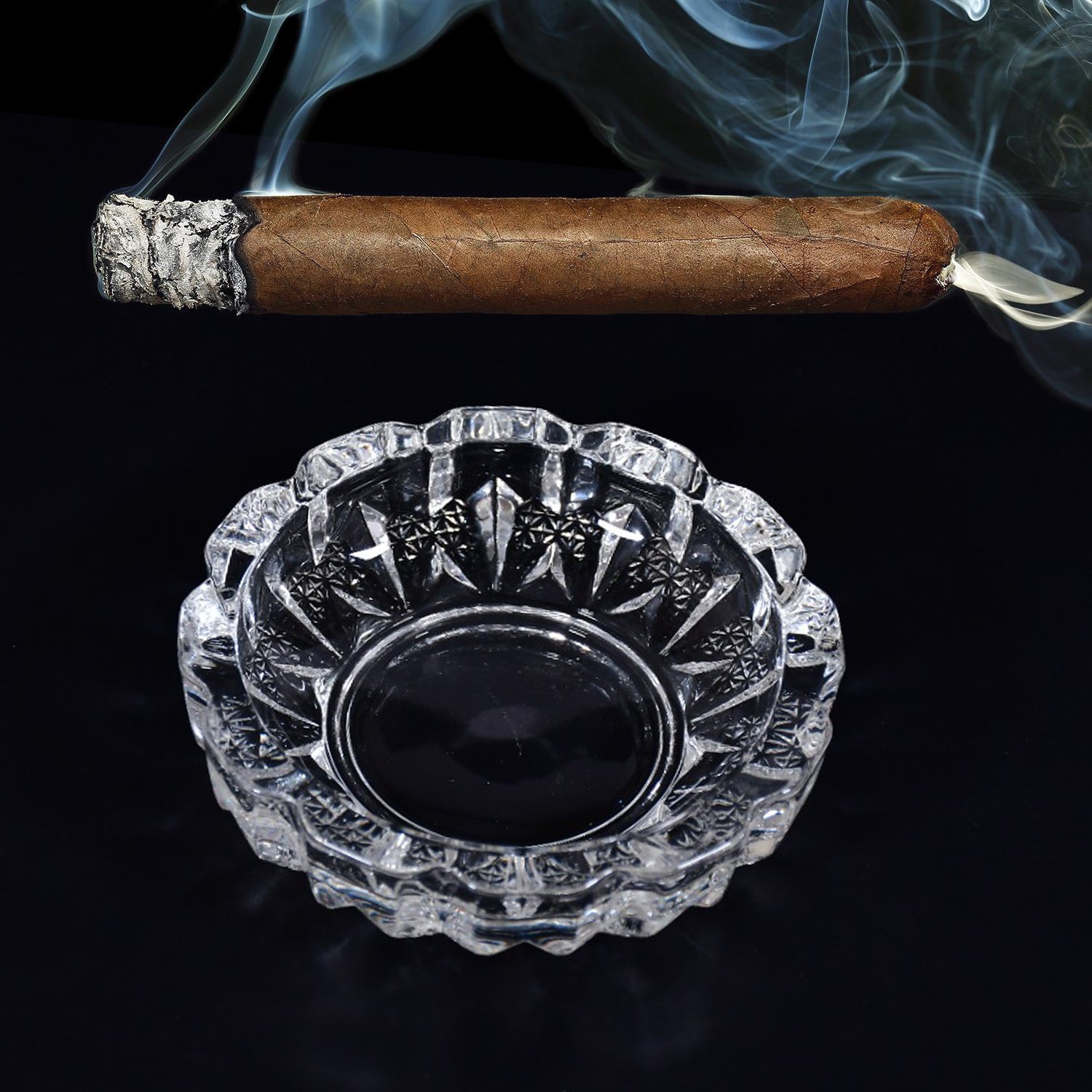 Glass crystal ashtray for cigar or cigarette. Glass crystal ashtray for cigar or cigarette.